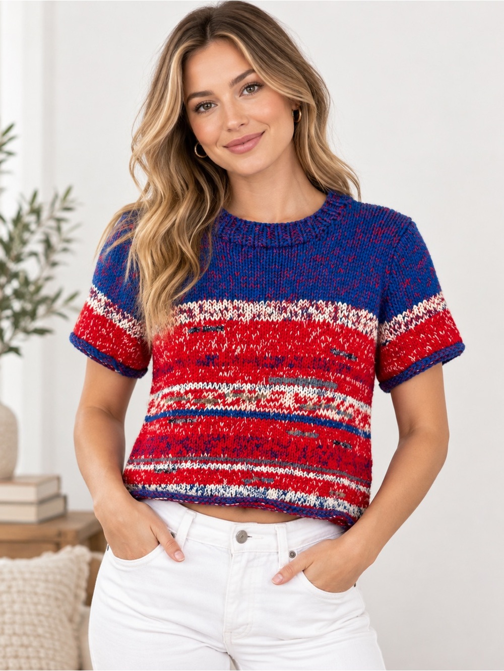 TORY BURCH RED WHITE & BLUE MOULIN COTTON STRIPED SWEATER SIZE XL WARM COZY